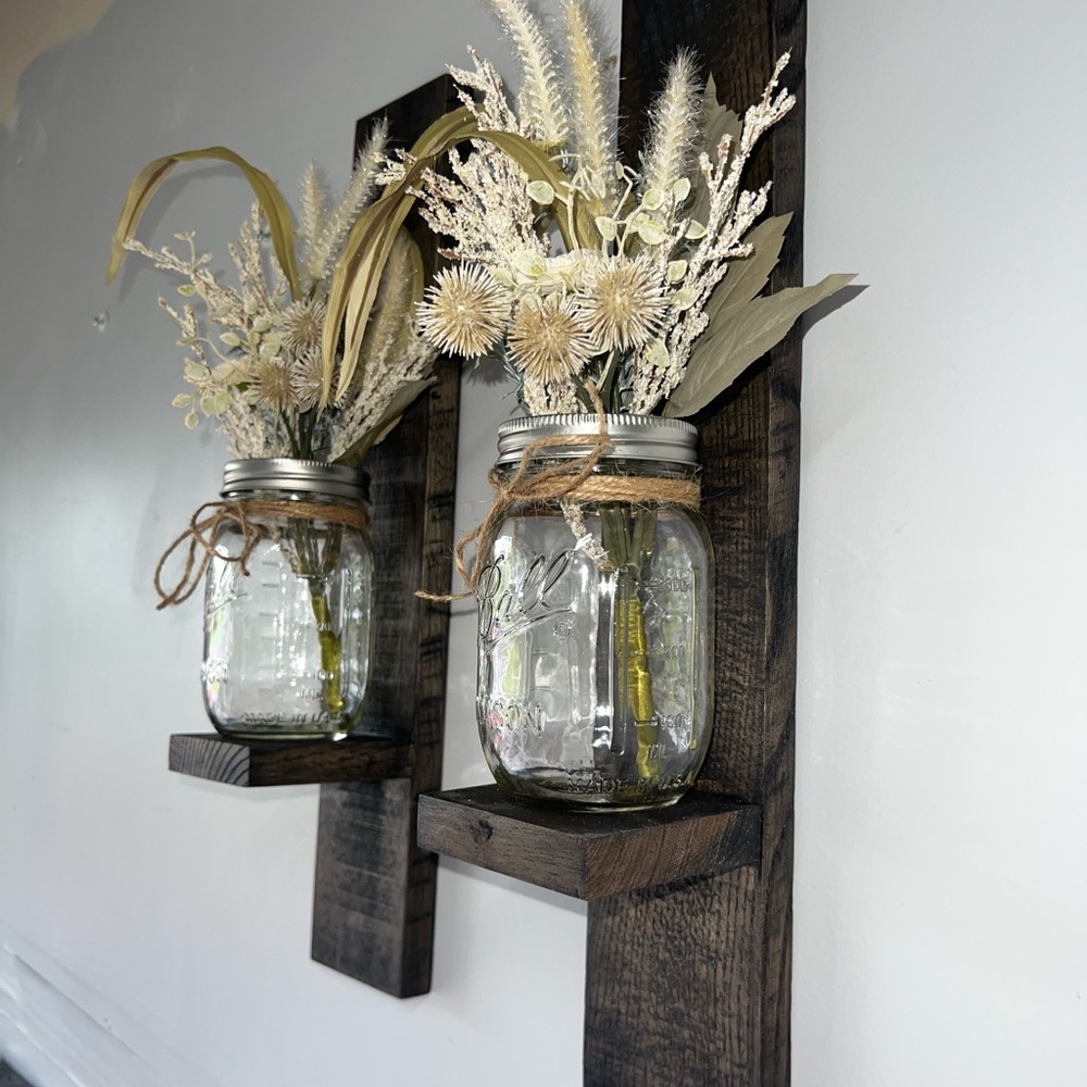 Rustic Wall Sconce with Mason Jars and Dried Flowers